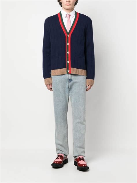 583482 gucci maglia|GUCCI Striped Wool Cardigan for Men .